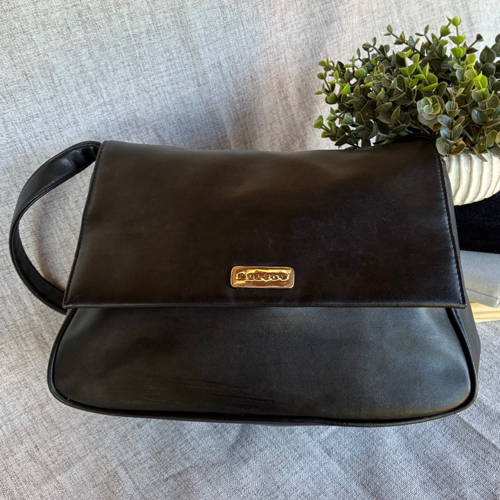 Koltov Shoulder Bag Black Faux Leather Organizer Flap Purse Medium Vintage Style